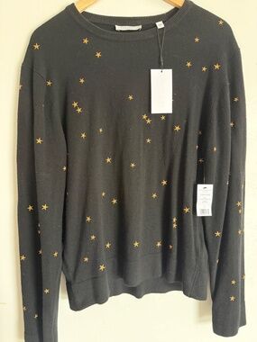 Equipment Femme Nartelle Star Embroidered Sweater Black Gold Size L